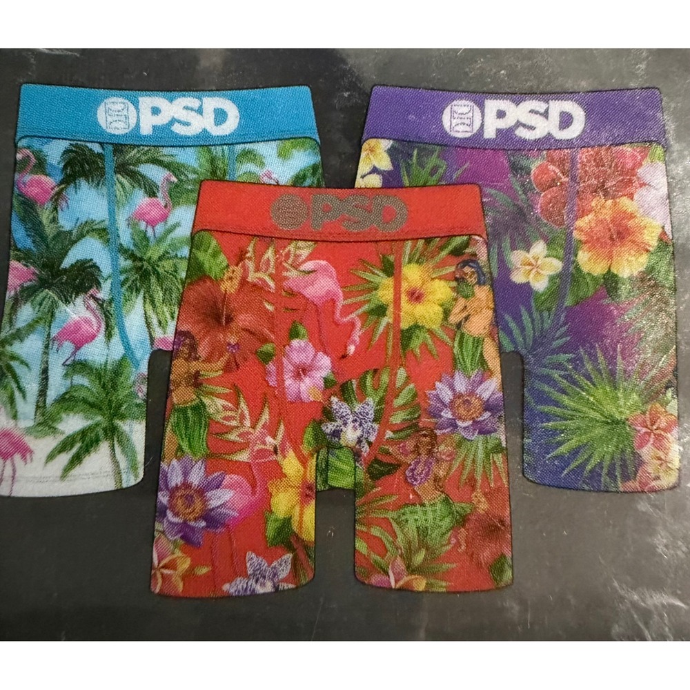 PSD Mens 3 Pack Boxer Briefs Tropical Flamingo Floral Core Standard XL New